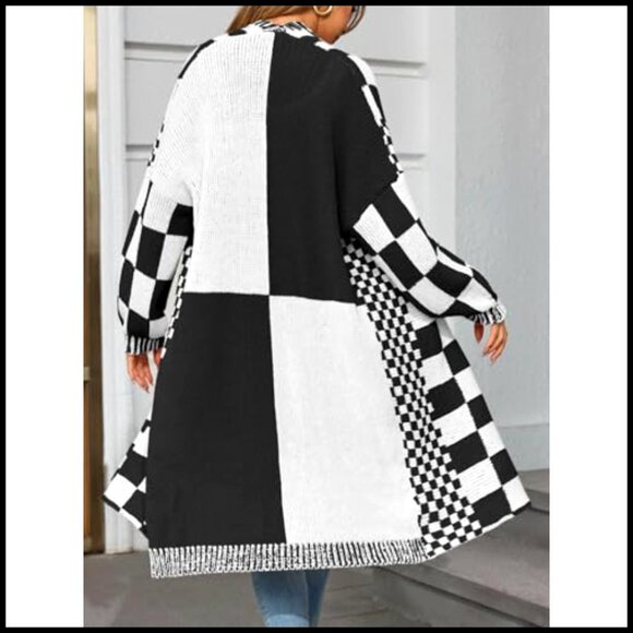 Oversized Chunky Knit Cardigan, Batwing Sleeves, Open Front, Long Length - Picture 5 of 6